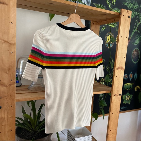 Tory Burch Cream Rainbow Striped Ribbed Top XS - Picture 6 of 14